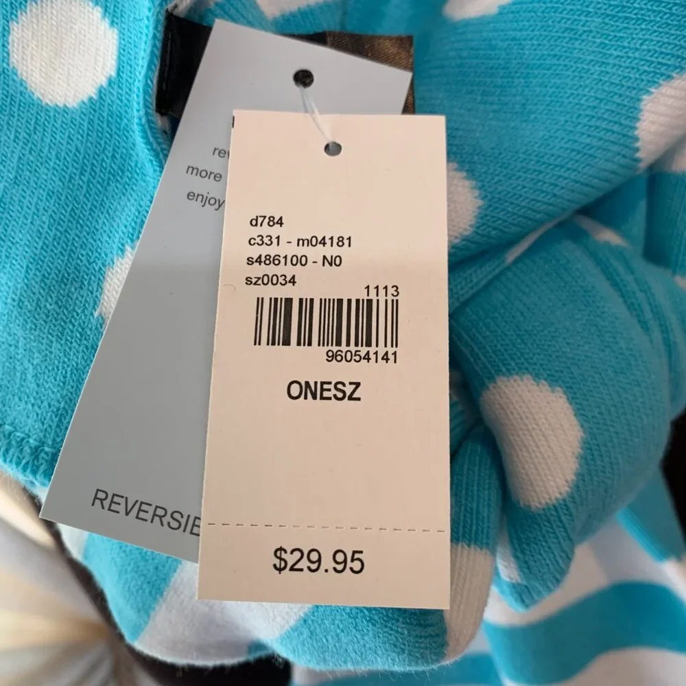 NWT Lane Bryant Blue White Reversible Knit Scarf Polka Dots & Stripes